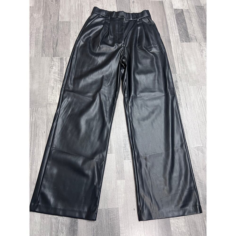 Abercrombie Fitch Vegan Leather Pants Womens SM Black High Rise Wide Leg Trouser